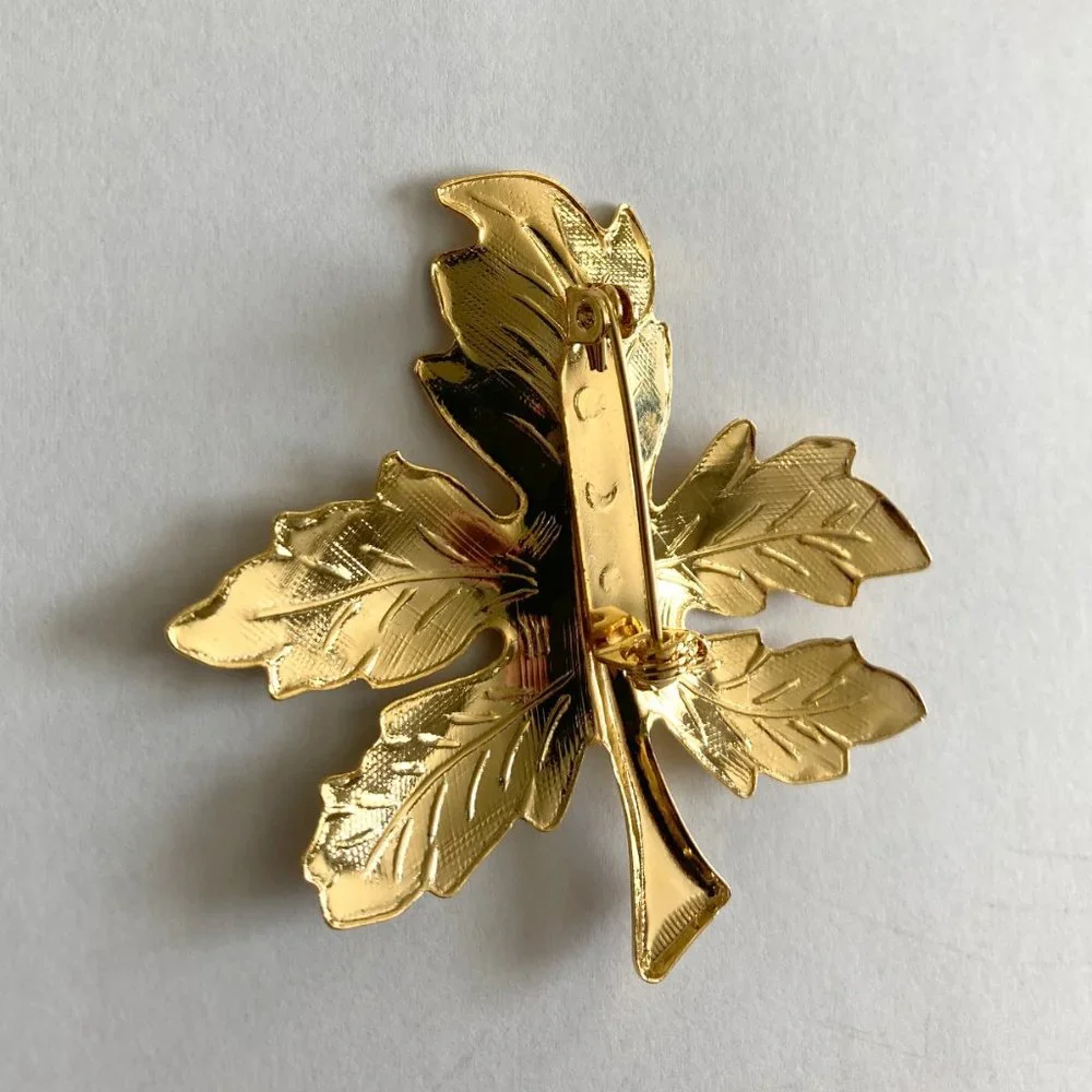 Gold Autumn Large Leaf Pin Brooch 2.25 Inch